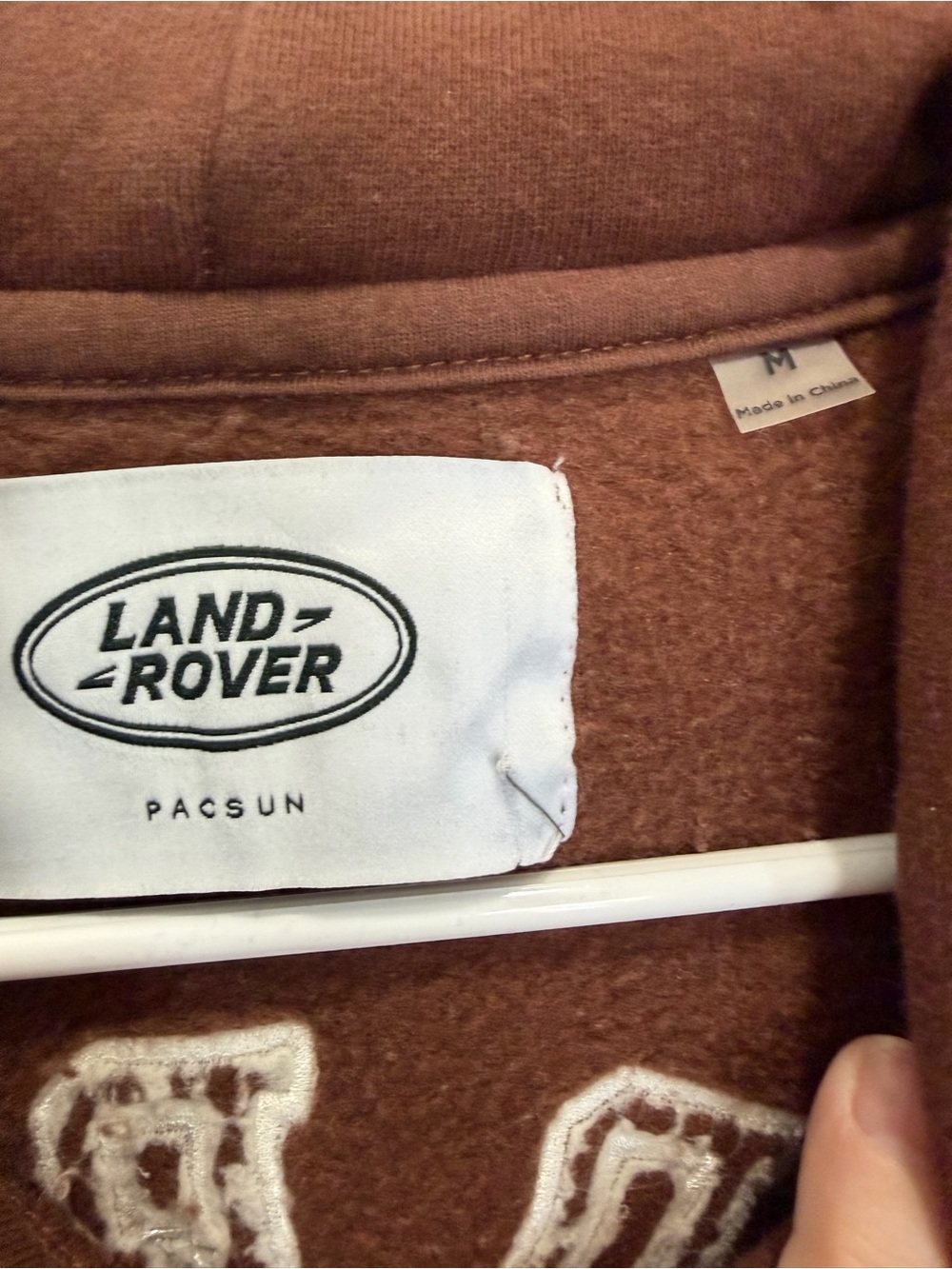 Land-Rover PacSun Men's Brown Pullover Hoodie with White Drawstrings M - Picture 3 of 4